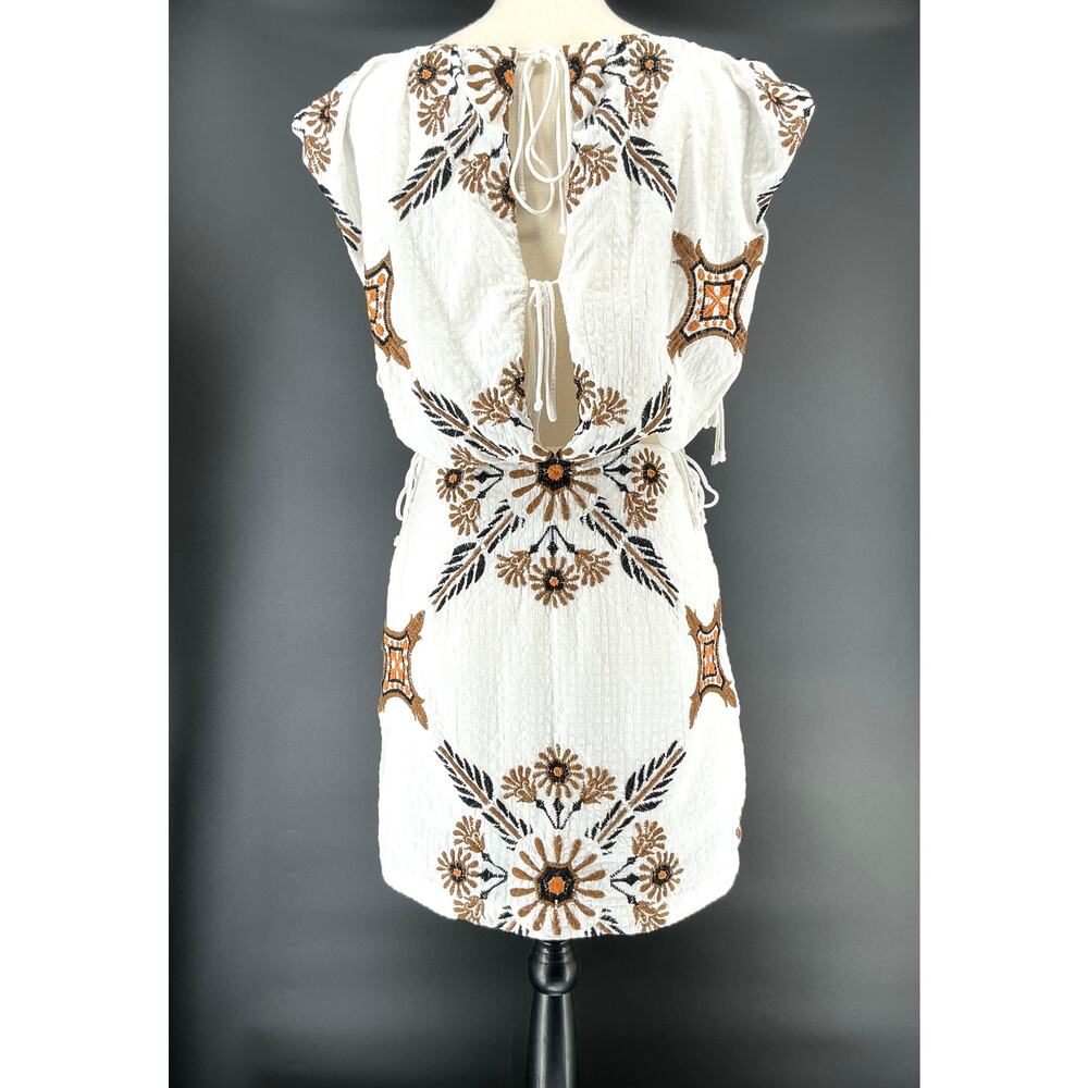 Free People Size 2 Embroidered Cutout Mini Dress Ivory Boho Open Back Cotton - Picture 4 of 11